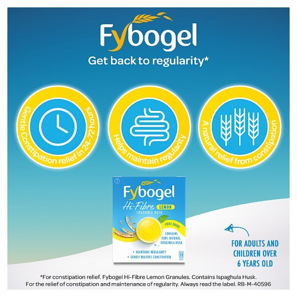 Fybogel Hi Fibre Lemon Constipation Relief 10 Sachets