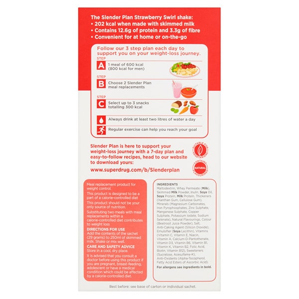 Superdrug Slenderplan Meal Replacement Shake Strawberry x10