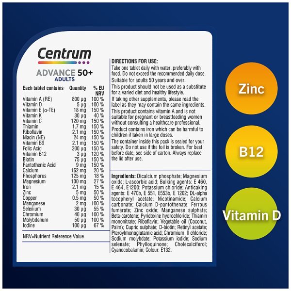 Centrum Advance 50+ Multivitamins & Minerals, 100 Tablets