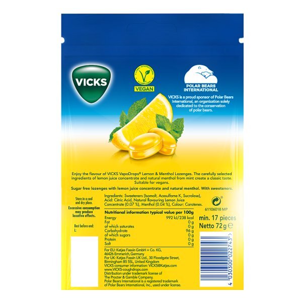 Vicks Vapodrops Lemon & Menthol Sugar Free