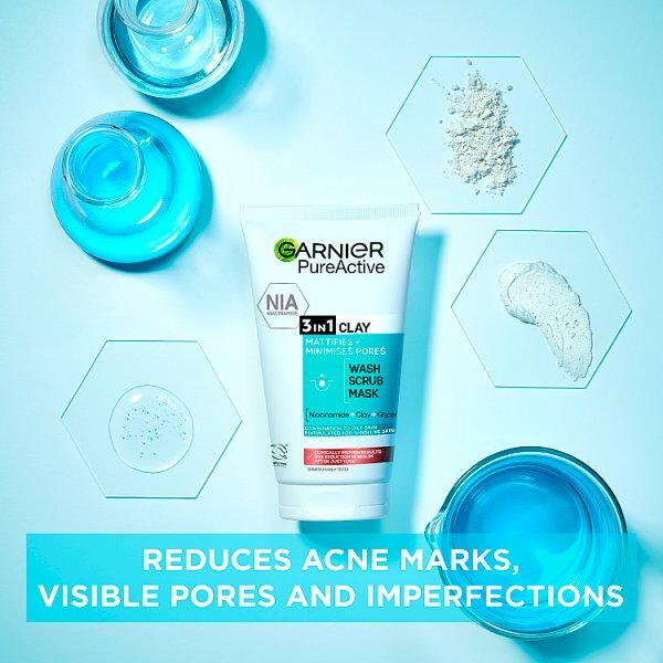 Pure Active 3in1 Clay Mask Scrub Wash Oily Skin 150ml