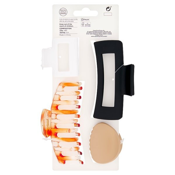Studio London B Claw Clips 4pk Black & Nude