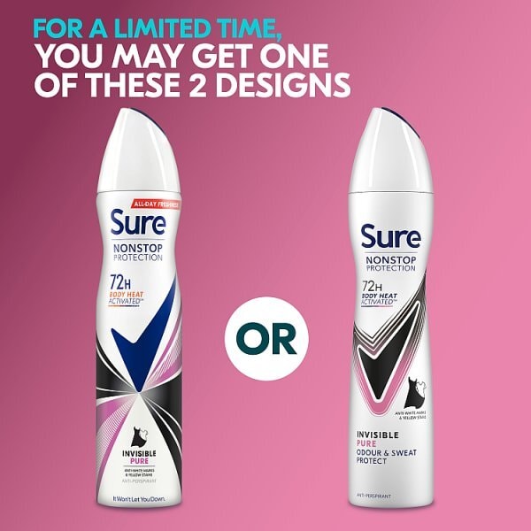Sure Antiperspirant Deo Aerosol Nonstop Invis Pure 250ml