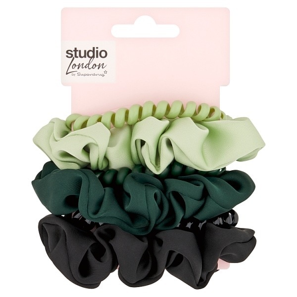 Studio London Green/Black Scrunchies & Spiral Hairbands 6pk