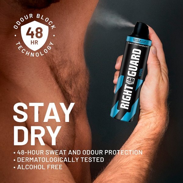 Right Guard Men 48h Anti-Perspirant Deodorant, Cool 250ml