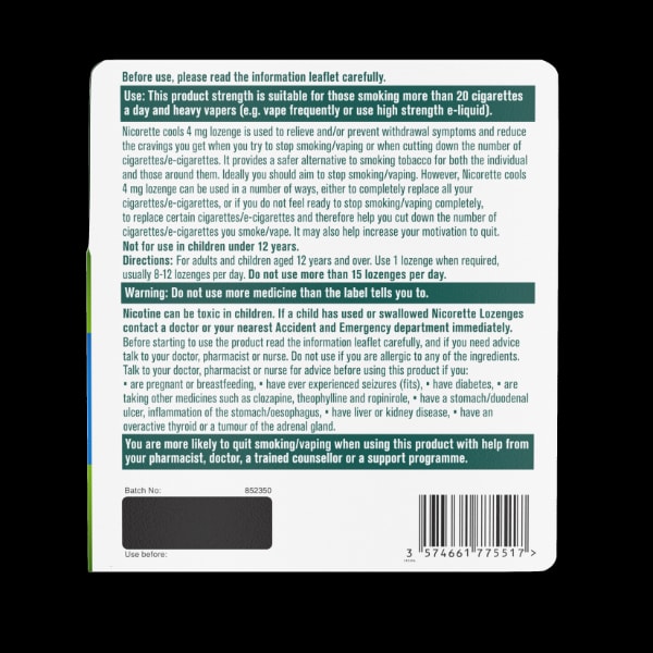 Nicorette Cools 4Mg Icy Mint Lozenges 80S (Stop Smoking)