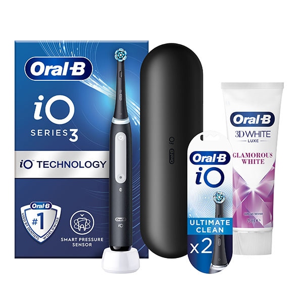 Oral-B iO3 Black Electric Toothbrush+Toothbrush Heads & Paste Bundle