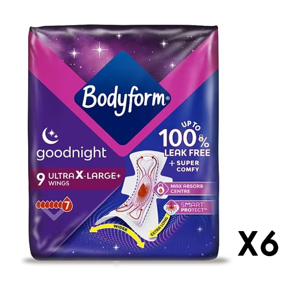 Bodyform Ultra Goodnight Extra Large 9 pack x 6 bundle