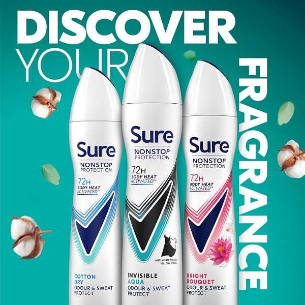 Sure Antiperspirant Deo Aerosol Nonstop Invisible Aqua 250ml