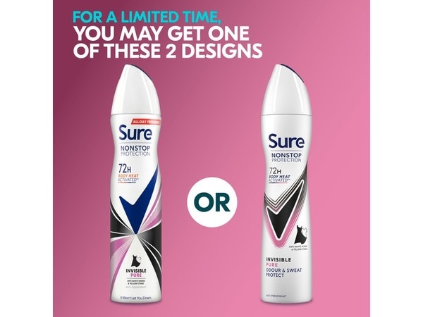 Sure Antiperspirant Deo Aerosol Nonstop Invis Pure 250ml