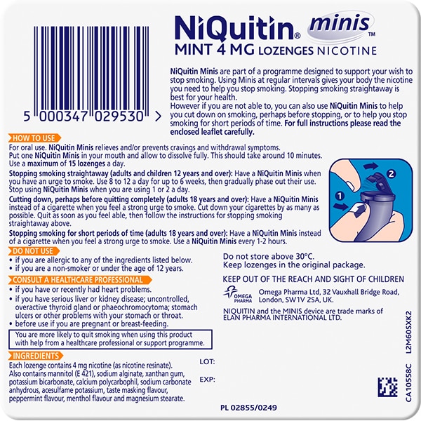 NiQuitin Minis Mint 4mg, 20 Lozenges- Quit Smoking Aid
