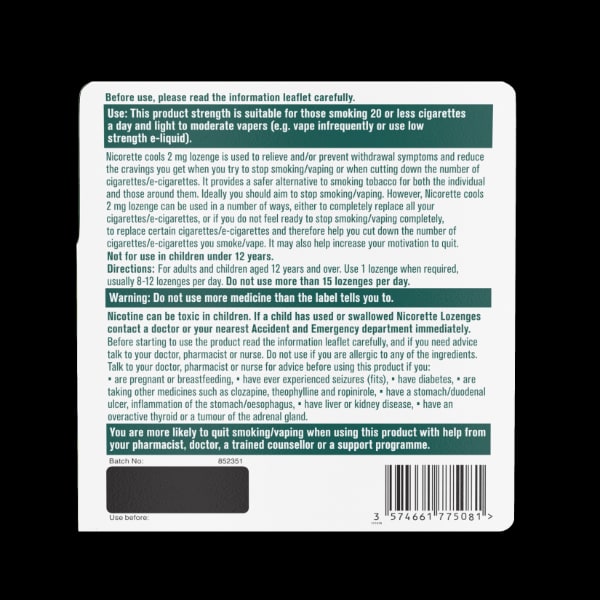 Nicorette Cools 2Mg Icy Mint Lozenges 160S (Stop Smoking)