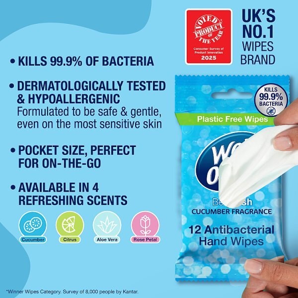 Wet Ones Antibacterial Biodegradable Hand Wipes x12