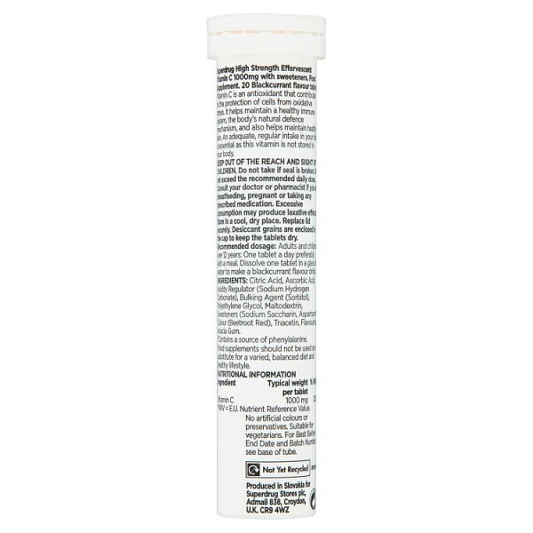 Superdrug Vitamin C 1000mg 20 Blackcurrant Effervescent
