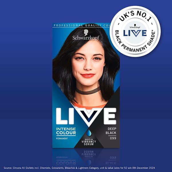 LIVE Intense Colour Permanent Black Hair Dye Deep Black