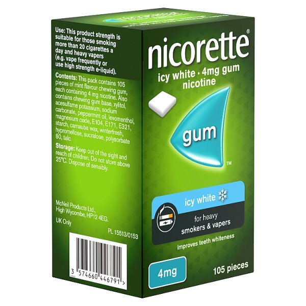Nicorette Icy White 4mg Nicotine Gum 105s (Stop Smoking)