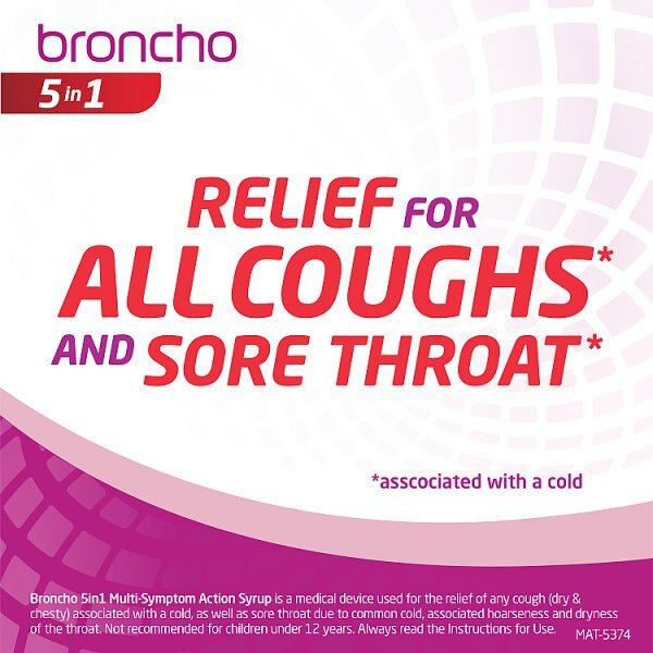 Broncho 5 in 1 multi-symptom action cough syrup 200ml