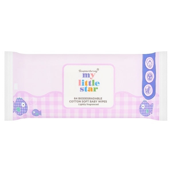 Superdrug My Little Star Baby Wipes 64 Frag Bio