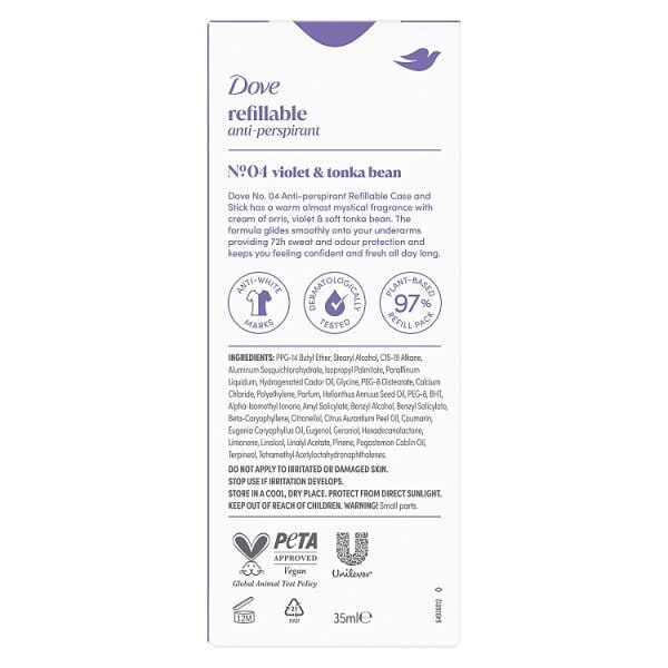Dove Violet & Tonka Bean Anti-Perspirant Refillable Stick Deodorant Starter Kit