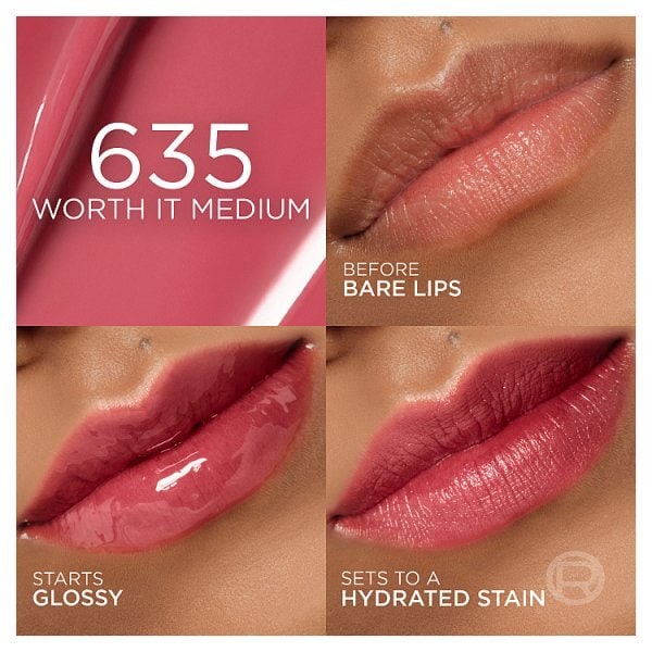 L'Oréal Paris Lip Tint, Hyaluron Tint Lip Stain Serum, Up to 2x More Hydrated Lips, 570 Worth It Medium