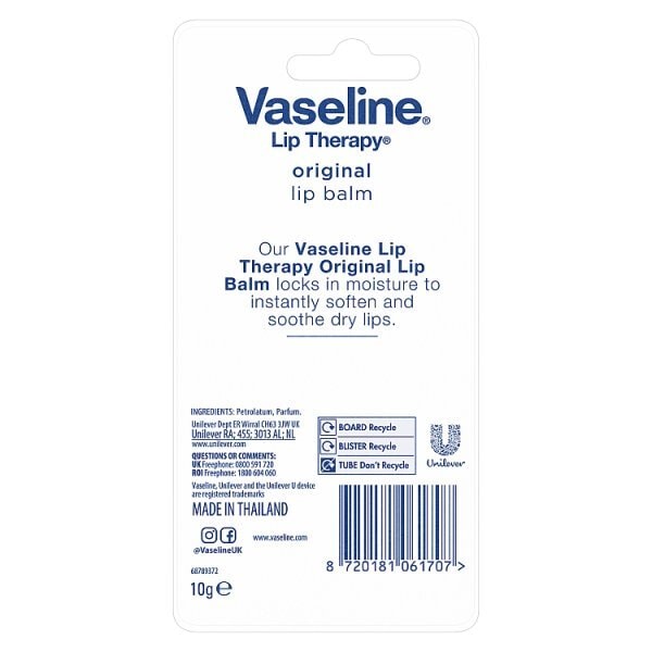 Vaseline Lip Therapy Lip Balm Tube Original 10G