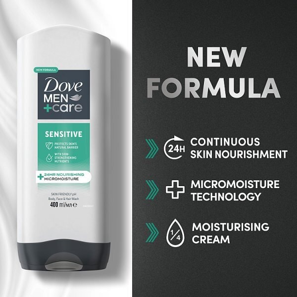 Dove Men+Care Sensitive 3-in-1 Hair, Face and Body Wash 400 ml