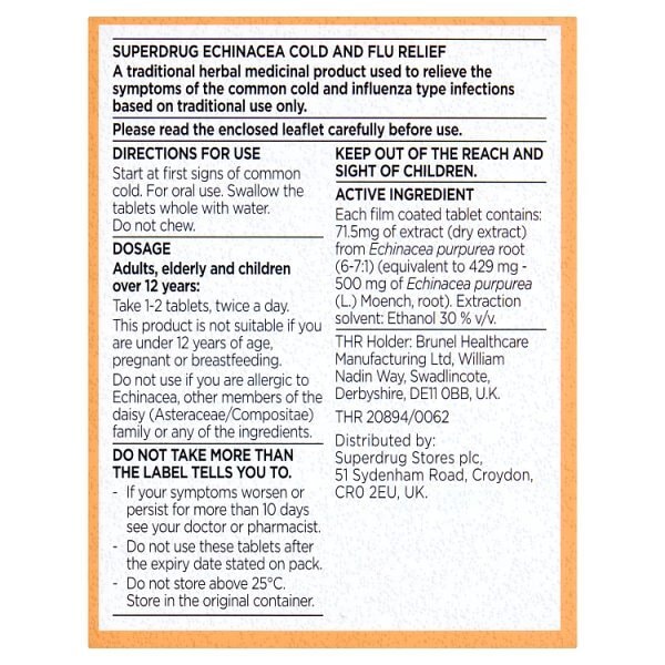 Superdrug Echinacea Cold & Flu 30 Pack