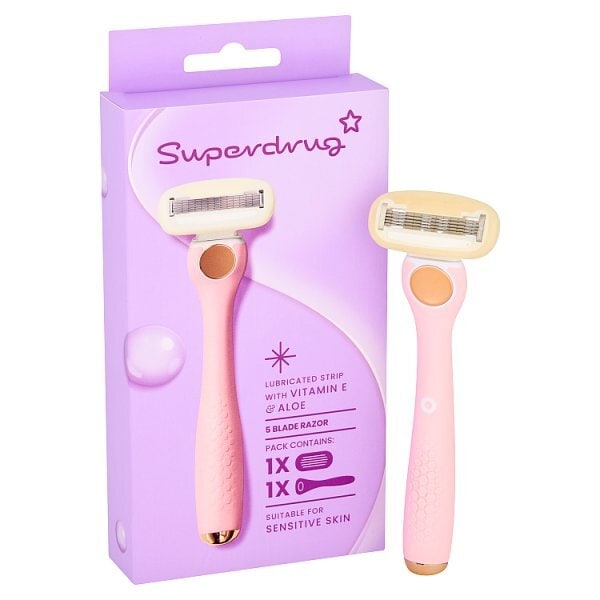 Superdrug Premium 5 Blade Razor Rose Gold Handle Pink