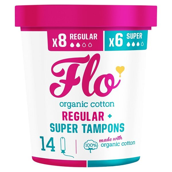 Flo Organic Cotton Applicator Tampons- 8 Regular + 6 Super