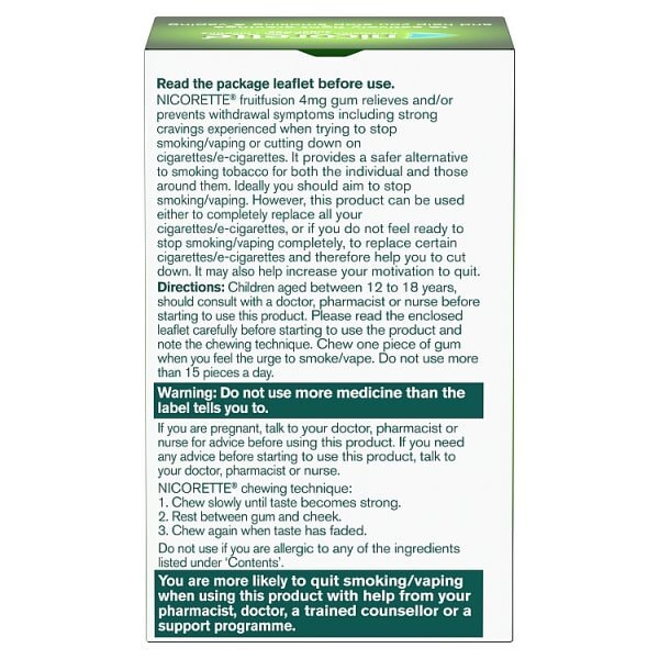 Nicorette Fruitfusion 4mg Gum Nicotine 105s (Stop Smoking)