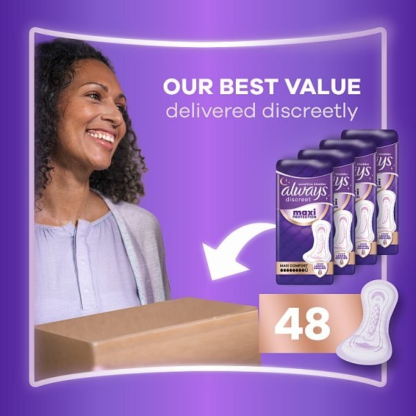 Always Discreet Adult Incontinence Pads Maxi Comfort 12Ct