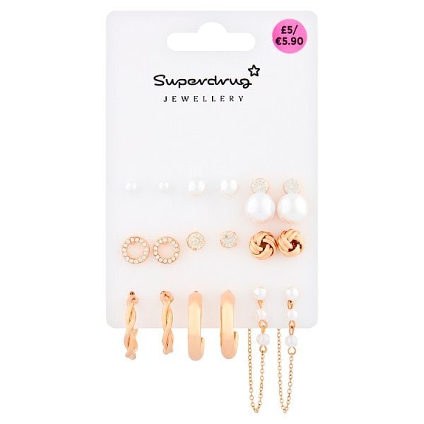 Superdrug Gold Tone Pearl Effect Earrings 9 Pack