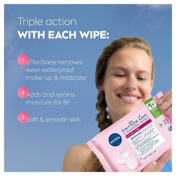 NIVEA Biodegradable Rose Care Micellar Wipes, 25 Wipes