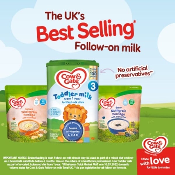 Cow&Gate Banana Wholegrain Porridge and Comfort Milk Bundle