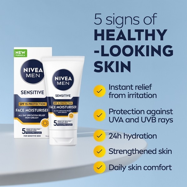 Nivea Men Sensitive Moisturiser Spf15 With 0% Alcohol 75Ml