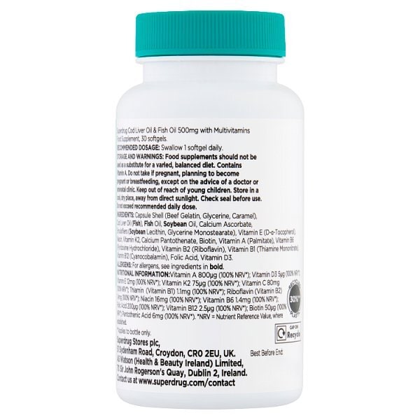 Superdrug Cod Liver Oil 500mg & Multivitamins 30s