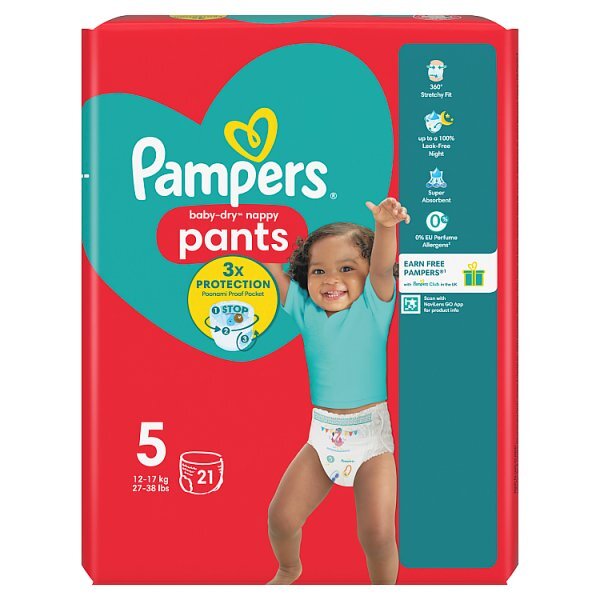 Pampers Baby-Dry Nappy Pants Size 5 Nappies Carry Pack x21