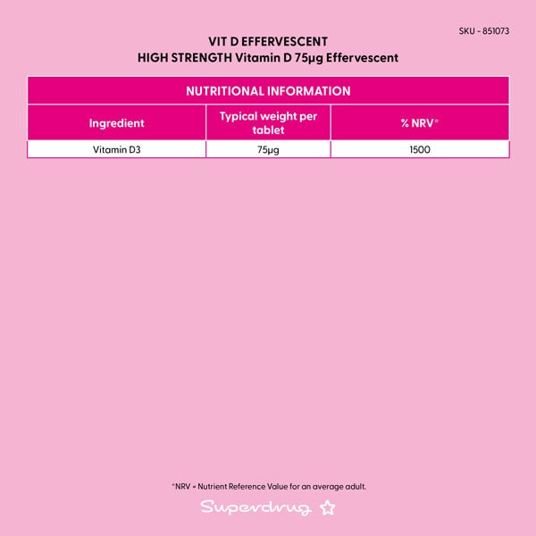 Superdrug High Strength Vitamin D 75ug Effervescent 20s