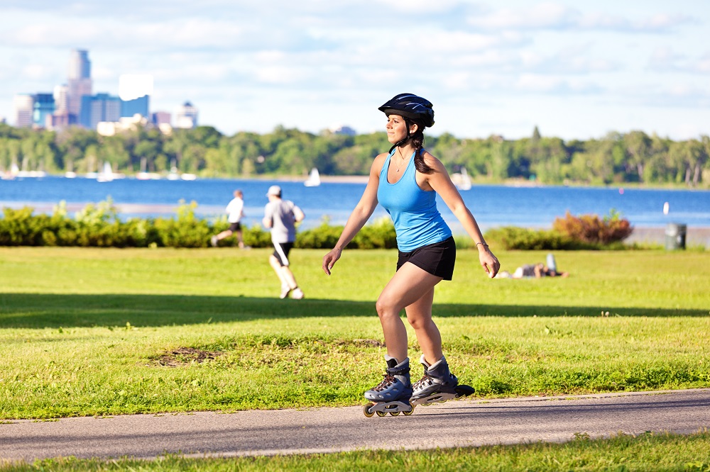 Woman roller blading