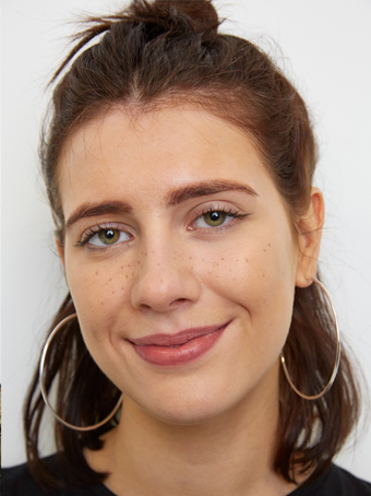 brown haired woman with freckles