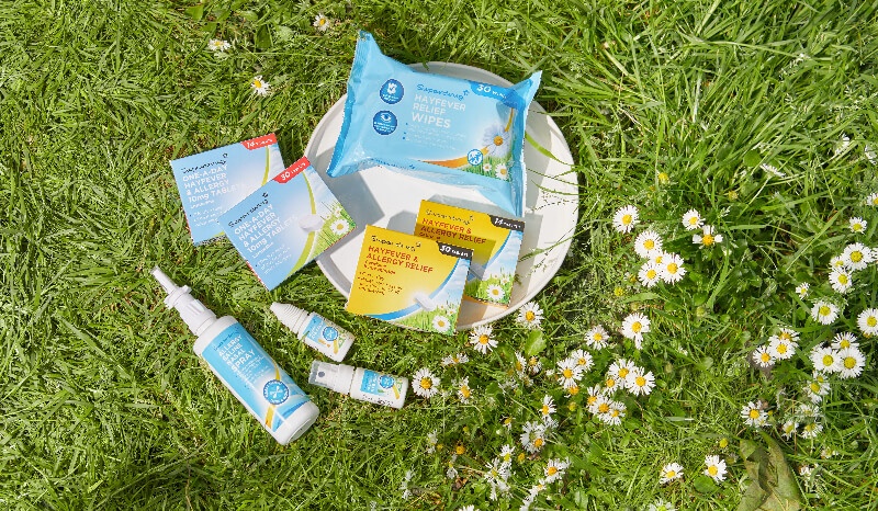 Superdrug own brand range of allergy tablets on grass