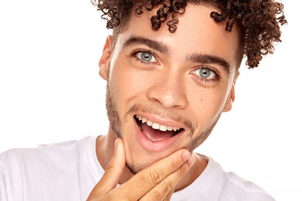 male model wearing contact lenses