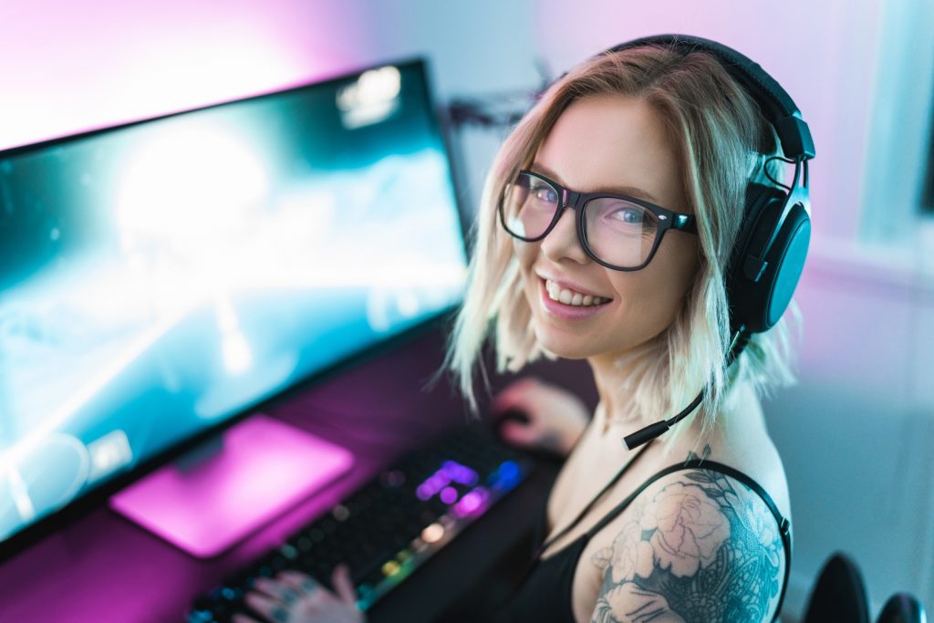 Female on gaming computer