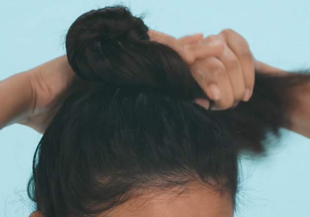 Messy top knot step 4