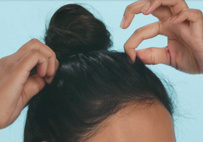 Messy top knot step 5