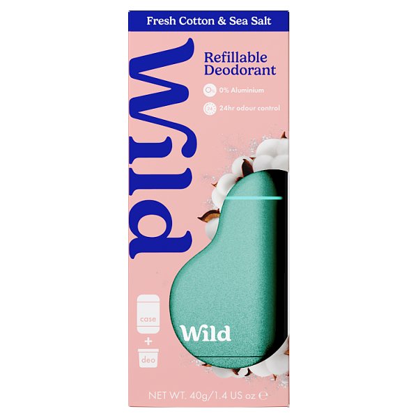 Wild Women's Aqua Case & Cotton & Sea Salt Deodorant Refill 40G