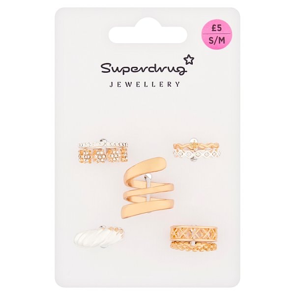 Superdrug Unisex Mixed Metals Ring 10Pk S/M
