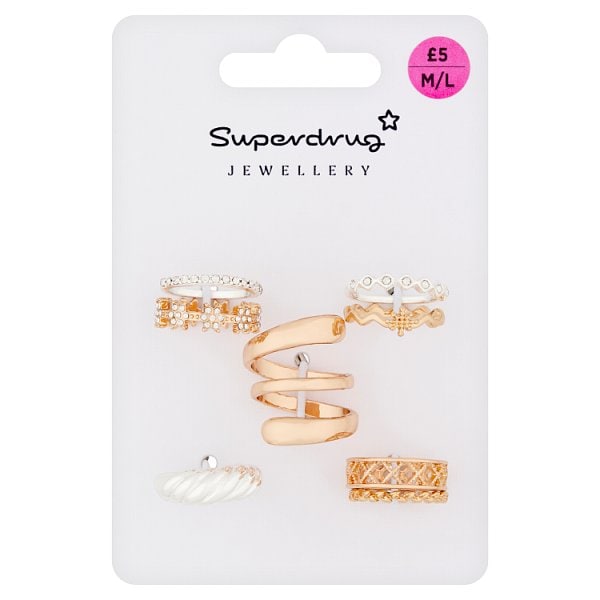 Superdrug Unisex Mixed Metals Ring 10Pk M/L