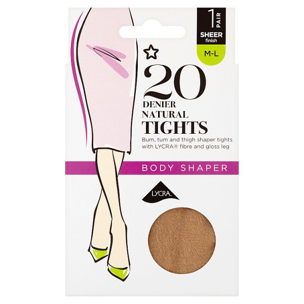 Superdrug Unisex 20 Denier Shaper Tights Natural M/L In Sheer X 1