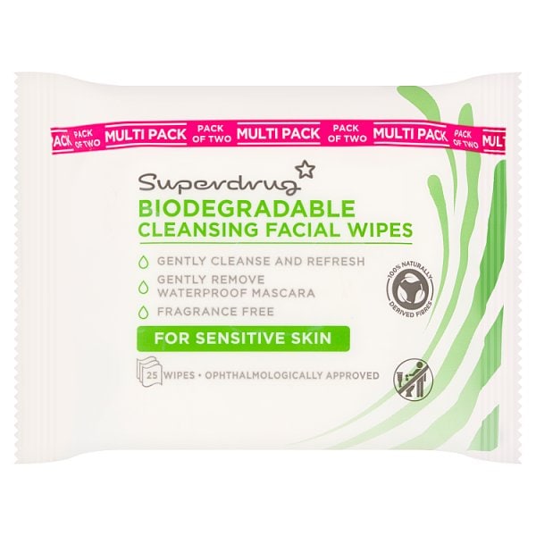 Superdrug Unisex Essentials Fragrance Free Face Wipes 2 Pack
